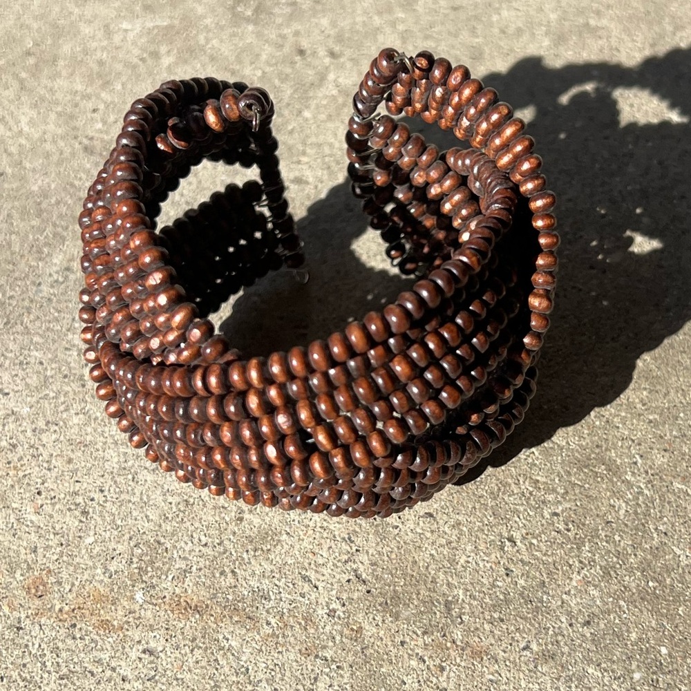 multi-strand bracelet dark brown Multi beads wood Brown Bracelet cuff Sz